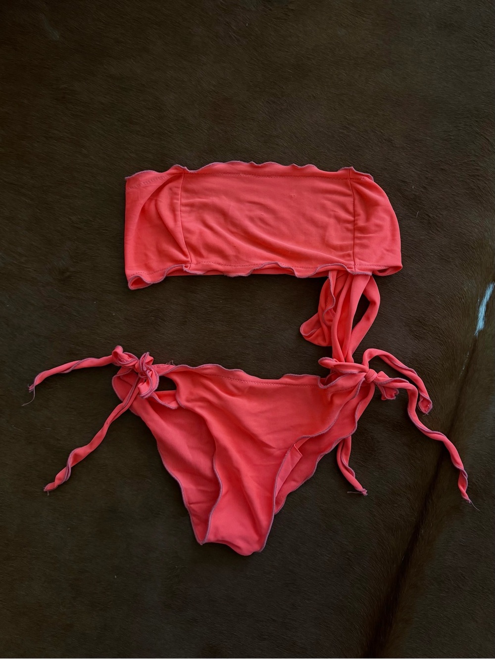 Coral ruffle bandeau bikini set size XS